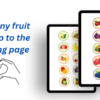 Interactive PDF fruit coloring book for kids featuring clickable icons to navigate between coloring pages.