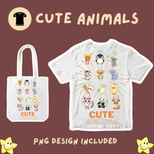 Cute Animals T-Shirt Design for Kids – PNG Digital Download | Printable Design