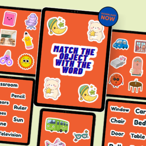 🧠 Learn & Color – Match Objects with Words Stickers for Kids (Printable PDF)
