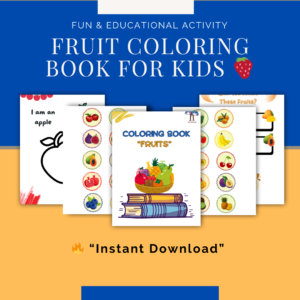 Fruit coloring book for kids, educational printable activity pages for toddlers, instant download PDF